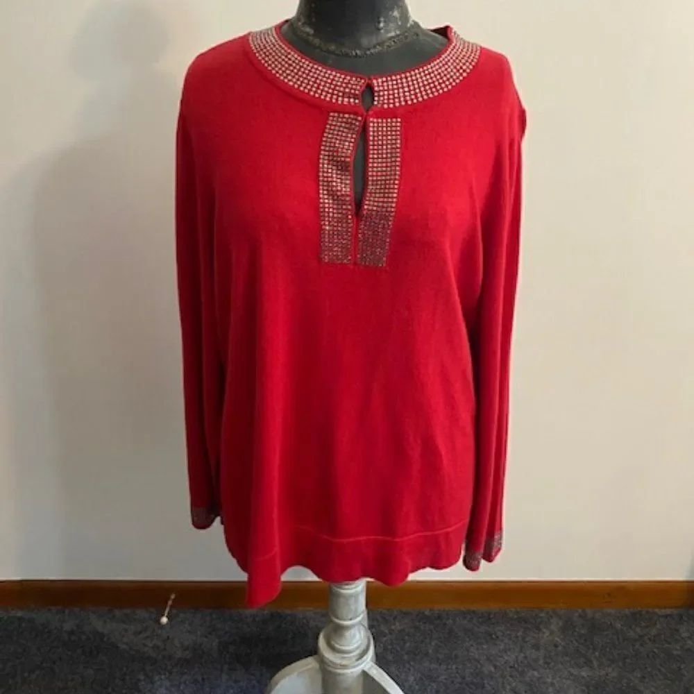 Dana Buchman Red embellished Tunic length sweater, size 2X